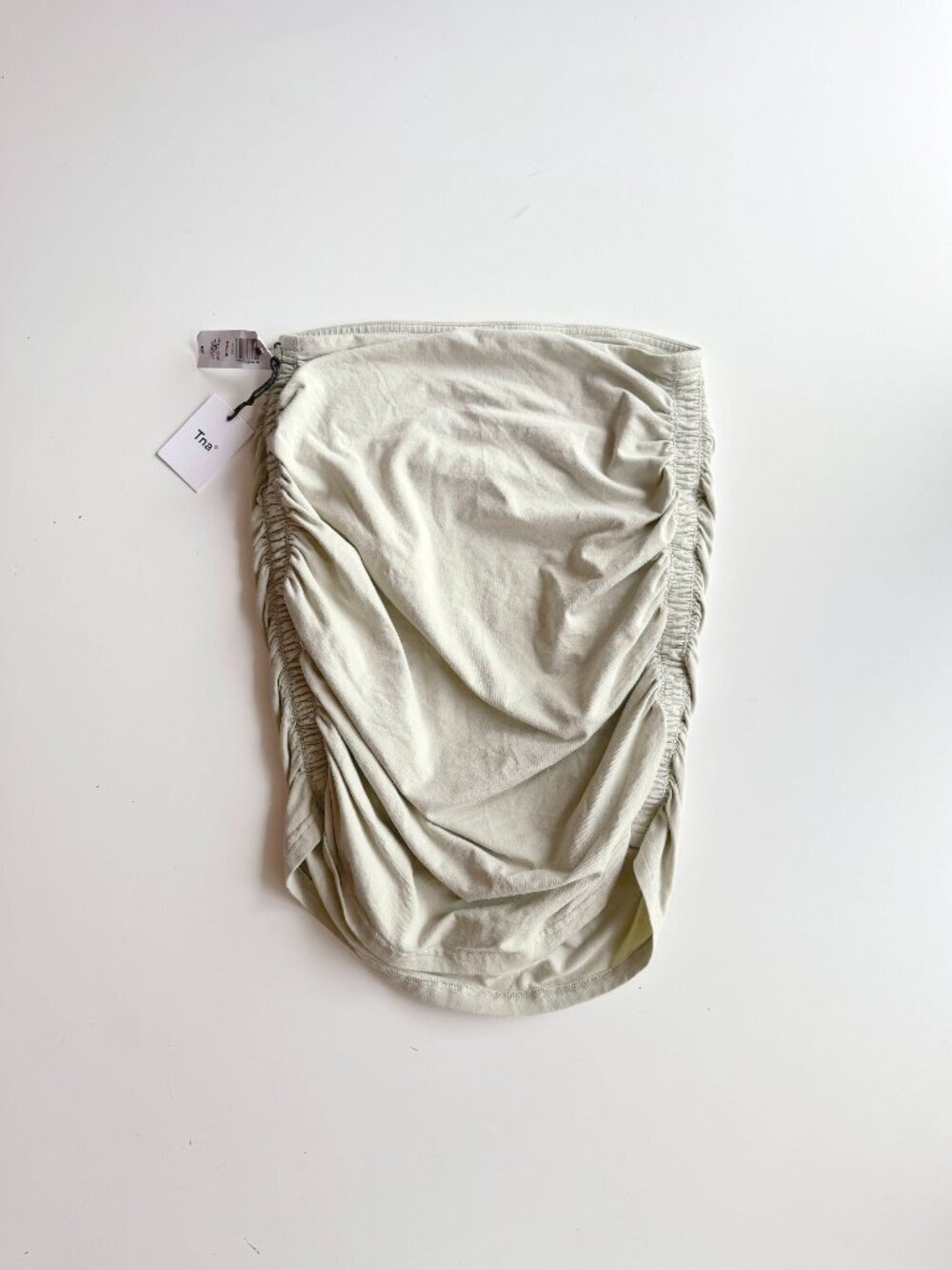 NWT Aritzia TNA Chill Malibu Green Cotton Jersey Ruched Mini Skirt, Size M